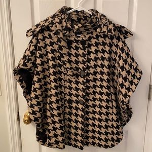 Wool blend houndstooth check cape